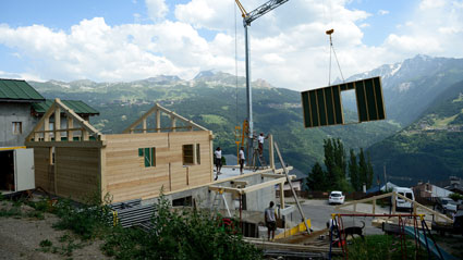 Pose des murs du chalet ossature bois