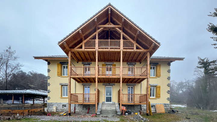 Plan général du bâtiment vu de face, travaux terminés